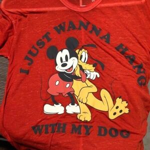 Disney Mickey & Friends Shirt SzXS Red "Just Wanna Hang With My Dog"